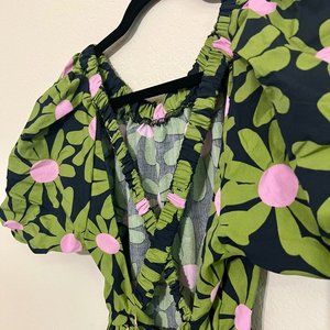 Topshop recycled cotton bold daisy cross back poplin midi dress in green